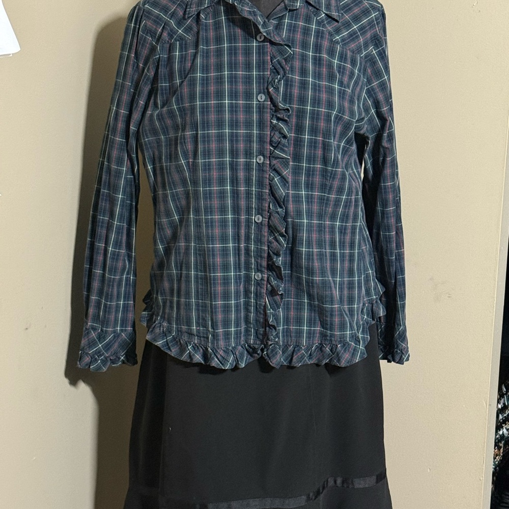 Plaid Ruffle Button-Up Shirt